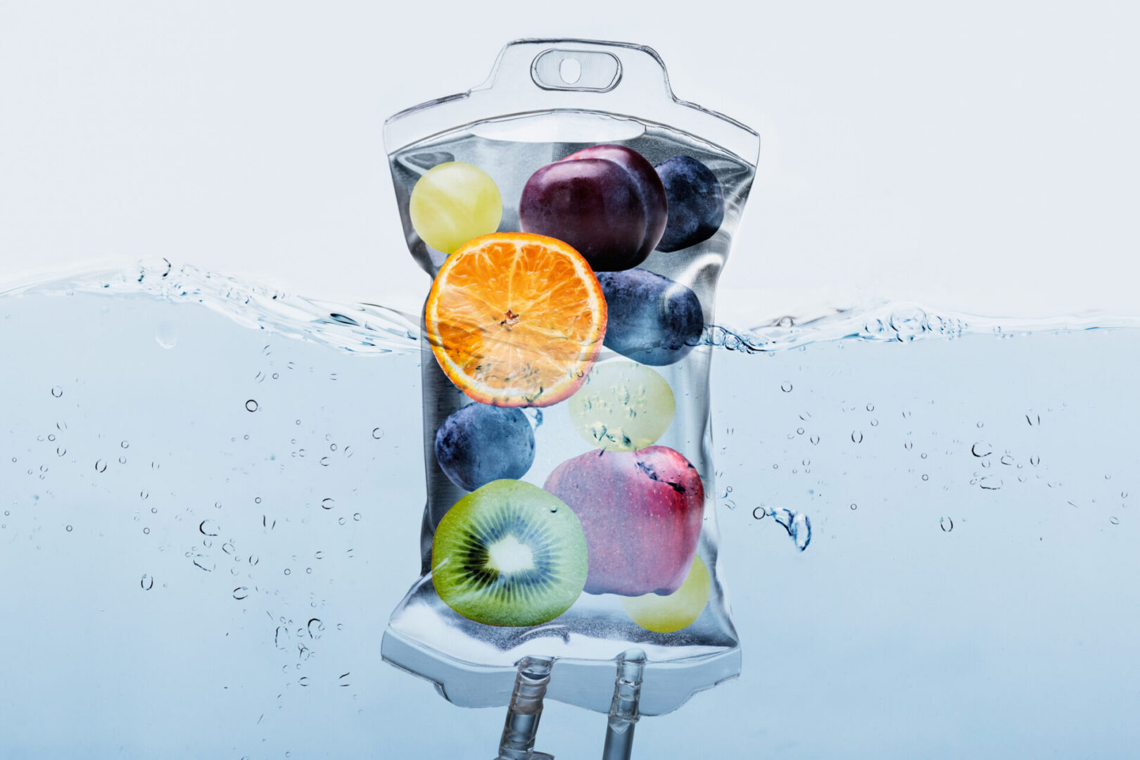 IV bag filled with fruit in water