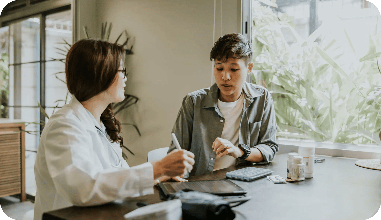 Patient receiving medical advice in clinic